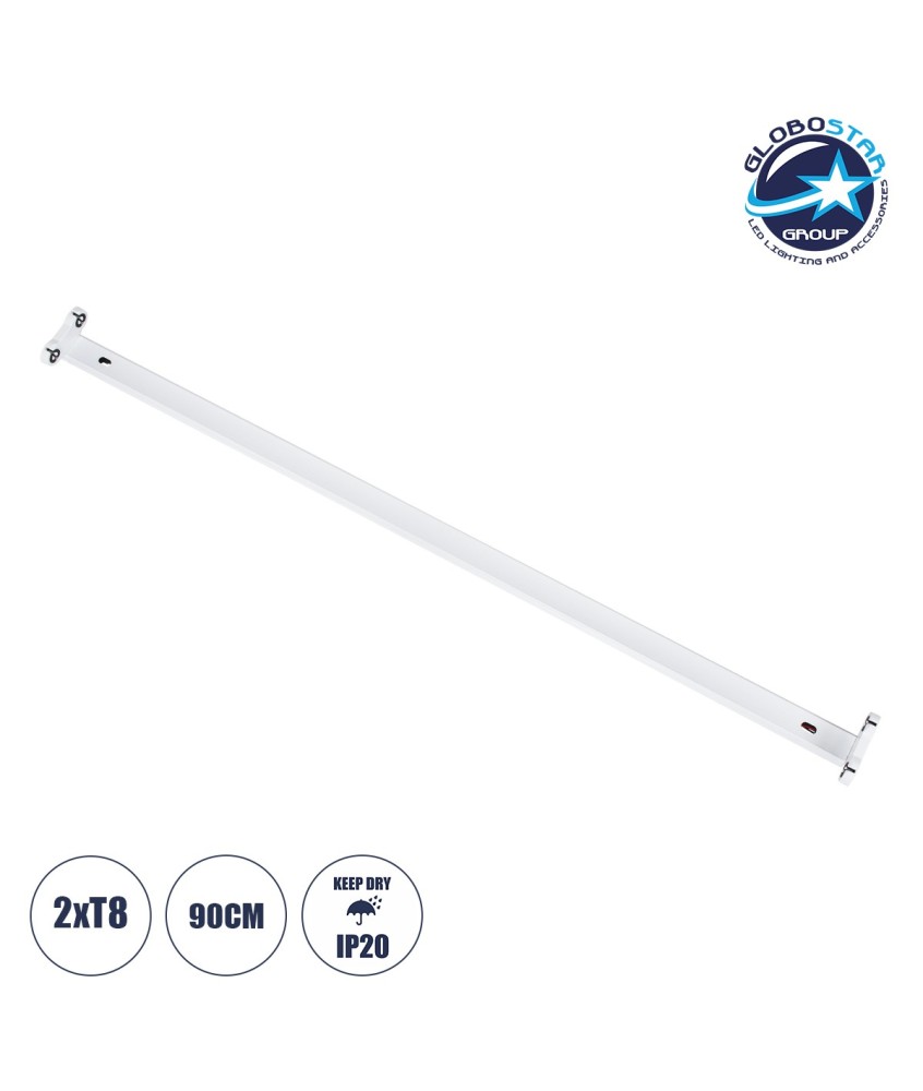 GloboStar® TUBATO 60152 Μεταλλικό Σκαφάκι για 2 x Λάμπες 90CM T8 G13 LED AC 220-240V IP20 Μ90 x Π7.2 x Υ4cm - 5 Χρόνια Εγγύηση